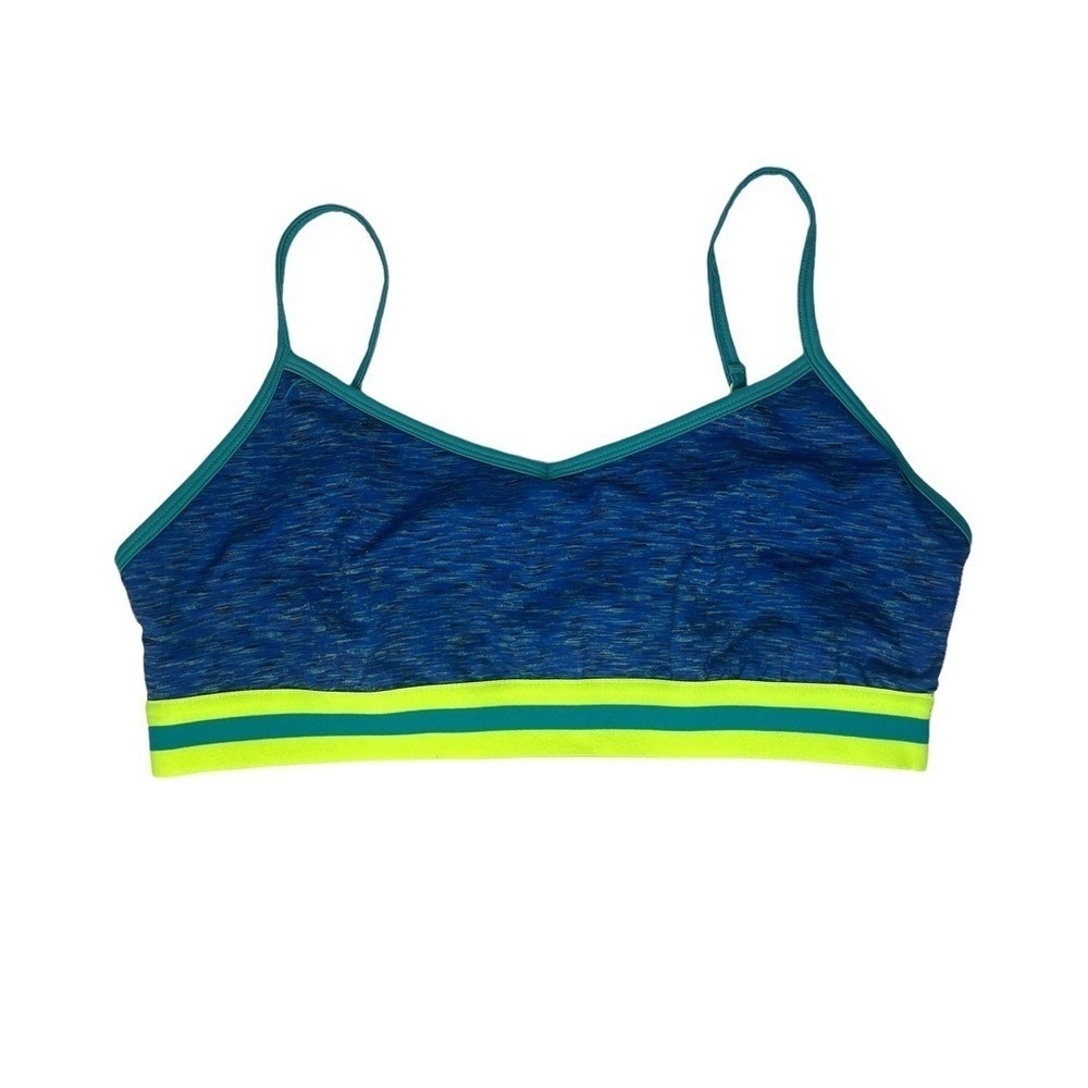 Girls Athletic Sports Bra Blue‎ Green Yellow Stripe Strappy Racerback Youth XL